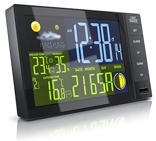 Bearware - Station météo sans fil avec écran couleur - capteur radio sans fil/capteur extérieur - thermomètre - signal DCF horloge radio - alarme - hygromètre - humidité - affichage des tendances