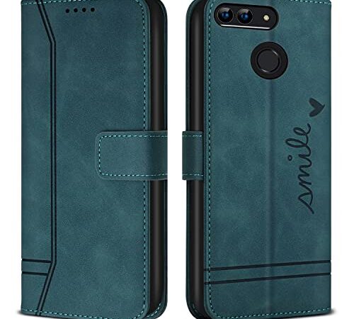 Bravoday Coque pour Huawei Honor 9 Lite/Huawei P Smart/Huawei Enjoy 7S, Etui Cuir avec Magnetique, Flip Pochette Housse pour Huawei Honor 9 Lite/Huawei P Smart Protection, Vert