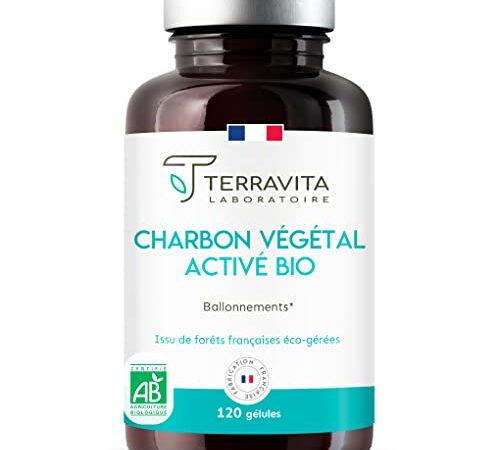 CHARBON ACTIF BIO | Digestion et Transit | Anti Ballonnements - Constipation - Gaz | Brevet PURECOAL® Issu de Coeur de Châtaigniers Français | 120 Gélules Végétales | Made in France | Terravita