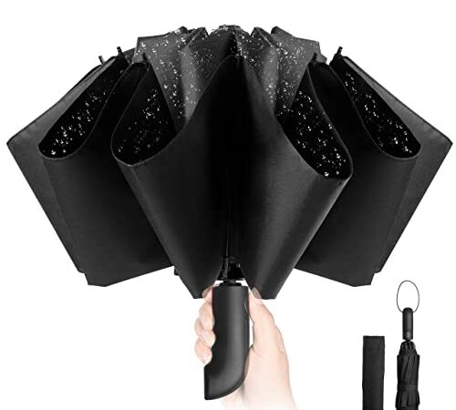 Conlun Parapluie inversé Compact Noir- Résistant aux intempéries, Parapluie Pliant Automatique Coupe-Vent, Parapluie Homme Revêtement en Téflon 210T, Portée 105 cm, 10 Sections - Cadeaux Noel