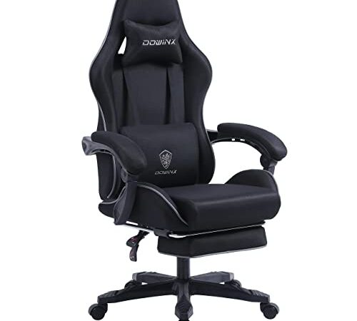Dowinx Chaise de gaming ergonomique avec massage et soutien lombaire - Réglable - Avec repose-pieds - Noir