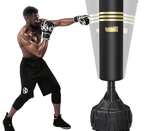 Dripex Sac de Frappe sur Pied 165 cm Sac de Boxe pour Adulte Punching Ball Autoportant avec 12 Ventouses Équipement pour Boxe, Kick-Boxing, Arts Martiaux, MMA