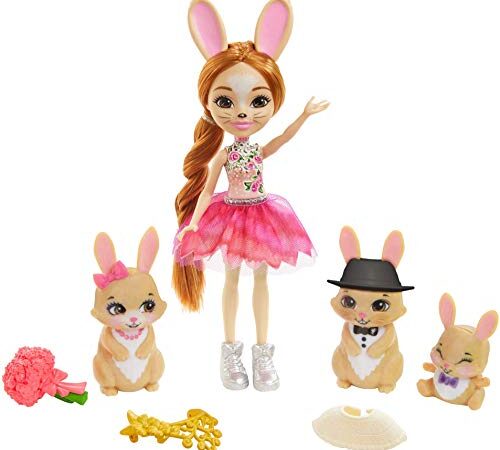 Enchantimals Royals coffret Famille avec mini-poupée Brystal Lapin, 3 Figurines animales et 4 accessoires, Jouet pour enfant, GYJ08