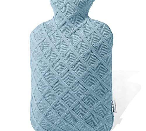 FORICOM Bouillotte avec housse pour soulager la douleur et les crampes menstruelles Bleu ciel 1,8 L