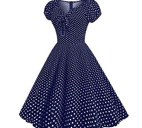 Générique Robe Vintage Femme - Femmes Parti Casual Dots Imprimer À Manches Courtes des Années 1950 Femme Au Foyer Soirée Robe De Bal Robes Femmes Robe Cocktail