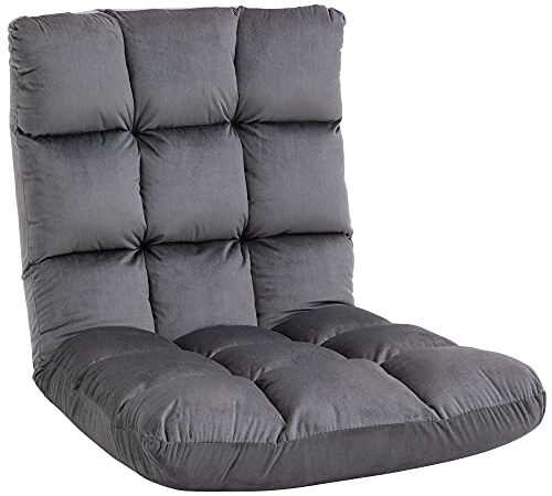 HOMCOM Fauteuil Convertible Fauteuil Paresseux Grand Confort Inclinaison Dossier Multipositions 90°-180° Flanelle Polyester capitonné Gris foncé