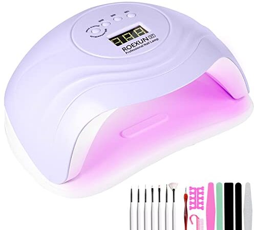 Lampe UV Sèche Ongles,168W Portable UV LED Séchoirs à ongles et lampes UV Automatique,Séchage Rapide 4 Minuterie,avec Capteur Automatique et LCD Ecran Lampe UV Ongles Gel Pour Toutes Les Gels Violet