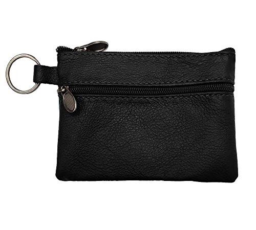 LOLUNA® Petit Porte-Monnaie Cuir véritable Pratique - Carte bancaire - Clé - Compact Plat pour Homme et Femme Plusieurs Couleur (Noir)