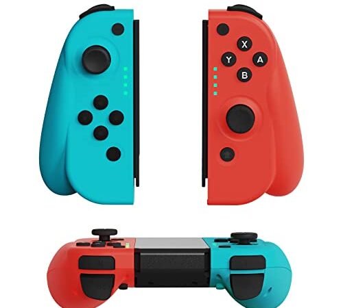 Manette de Switch, Paire de Manettes Switch sans Fil Contrôleur Manette pour Switch/OLED/avec Shock à Double Vibration à Six Axes-Bleu et Rouge