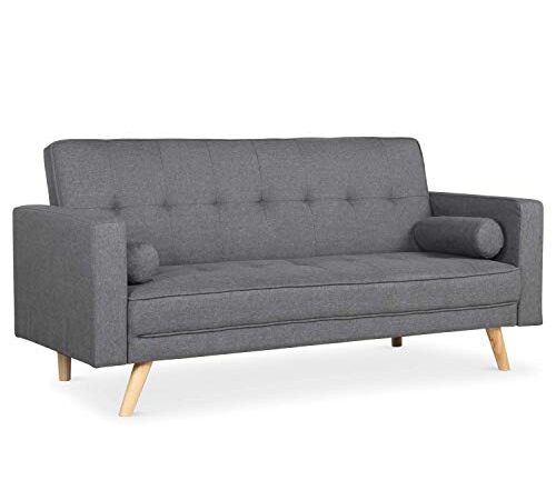 Menzzo Slow Canapé scandinave Convertible et très Confortable, Tissu, Gris Foncé, Dimensions : L186 x P75 x H89 cm