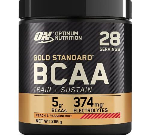 Optimum Nutrition Gold Standard BCAA, Acides Aminés en Poudre, Complément Alimentaire avec Vitamine C, Zinc, Magnésium et Électrolytes, Pêche Passion, 28 Portions, 266g, l'Emballage Peut Varier