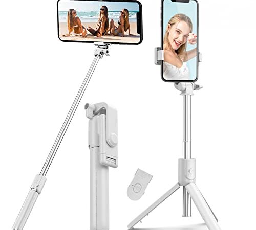 Perche Selfie Trépied Selfie Stick,4en1 Perche Selfie Bluetooth Selfie Stick Trépied Bâton Selfie Bluetooth Extensible Télescopique Monopode Réglable avec Télécommande Amovible&Support Stable