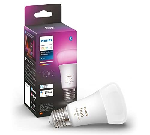 Philips Hue White and Color Ambiance, ampoule LED connectée E27, Equivalent 75W, 1100 lumen, compatible Bluetooth, fonctionne avec Alexa, Google Assistant et Apple Homekit