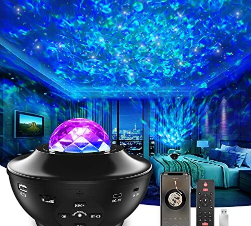 Projecteur Ciel Etoile, 10 Dynamique Modes Veilleuse Bébé Lumiere, Galaxie Starry LED Lampe avec Timer, Enceinte, Bluetooth, pour Enfant Chambre Décoration, Les fêtes de Noël, de pâques ou d’Halloween