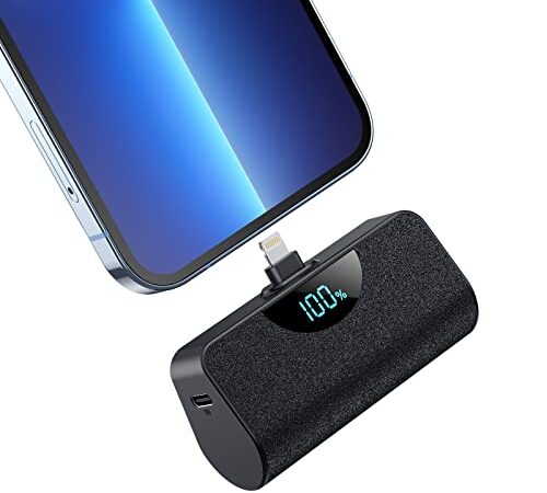 Pxwaxpy Batterie Externe 5200mAh Mini 18W PD Power Bank Charge Rapide Chargeur Portable avec Affichage LCD Compatible avec iPhone 14/14 Pro Max/13/13 Pro Max/12/12 Pro/11/XS Max/XR/X/8/7/6 Airpods