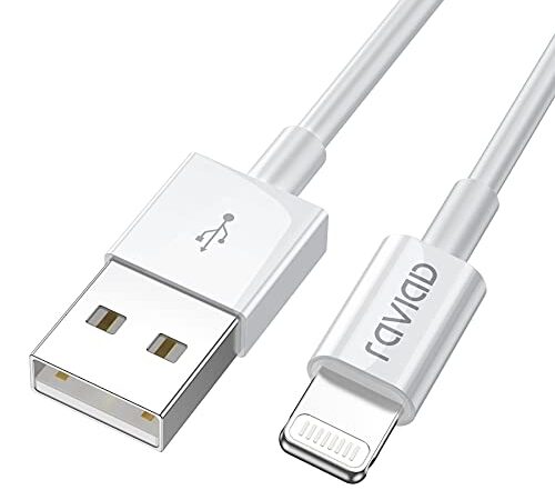 RAVIAD Câble iPhone Chargeur iPhone, 1m [Certifié MFi] Câble Lightning avec Connecteur Ultra Résistant Compatible avec iPhone 13/12/11/11 Pro/X/XS/XR/8/8 Plus/7/7 Plus/6s/6s Plus/6/6 Plus/SE - Blanc