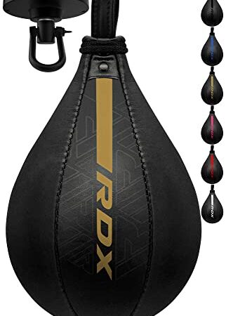 RDX Poire de Vitesse Boxe, Sac de Boxe, Cuir Speed Punching Ball, Plafond Pivotant RotuleD'entraînement Karate Fitness Gym MMA Kickboxing Muay Thai Arts Martiaux Doups de Pied Bag Adulte