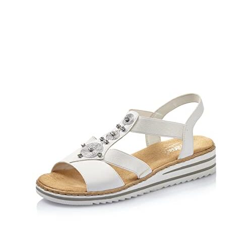 Rieker Femme Sandales V0687, Dame Sandales Fines,Chaussure d'été,Sandale d'été,Confortable,Plate,Blanc (Weiss / 80),39 EU / 6 UK