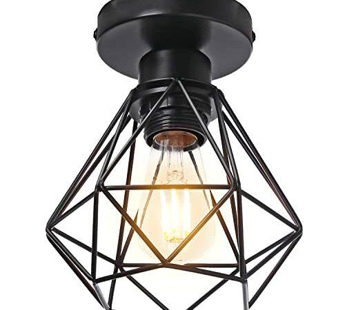 STOEX plafonnier industriel design rétro vintage, luminaire éclairage e27, lampe plafond cage diamant,noir Ø16cm (Noir)