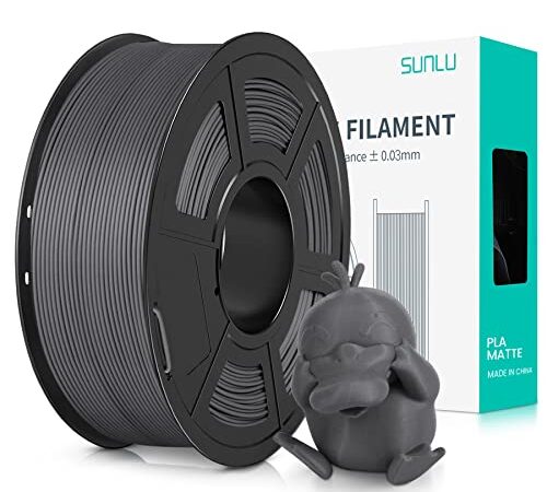 SUNLU Filament PLA Matte 1.75mm, Filament pour Imprimante 3D avec Surface Mate,Neatly Wound Filament, Facile à Utiliser, Bobine de 1kg(2.2lbs) Filament PLA pour Imprimantes 3D FDM, Gris Mat