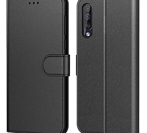 Tenphone Etui Coque pour Samsung Galaxy A50, Protection Housse en Cuir PU Portefeuille Livre,[Emplacements Cartes],[Fonction Support],[Languette Magnétique] pour (Samsung A50 (6,4"), Noir)