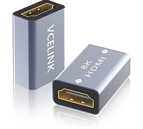 VCELINK Coupleur HDMI, Adaptateur HDMI 8K 2.1 Plaqué Or Rallonge HDMI Femelle vers Femelle Supporte 4K 3D @60Hz UHD, Résolution 7680 * 4320, HDR, Arc Compatible avec PC, Moniteur, Roku TV, Lot de 2